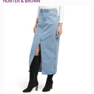 HUNTER & BROWN Blue Denim Midi Skirt With Slit